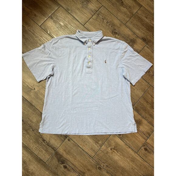 Ralph‎ Lauren Blue Knit Oxford Short Sleeve Polo Men’s Size XL Tall - Picture 2 of 8